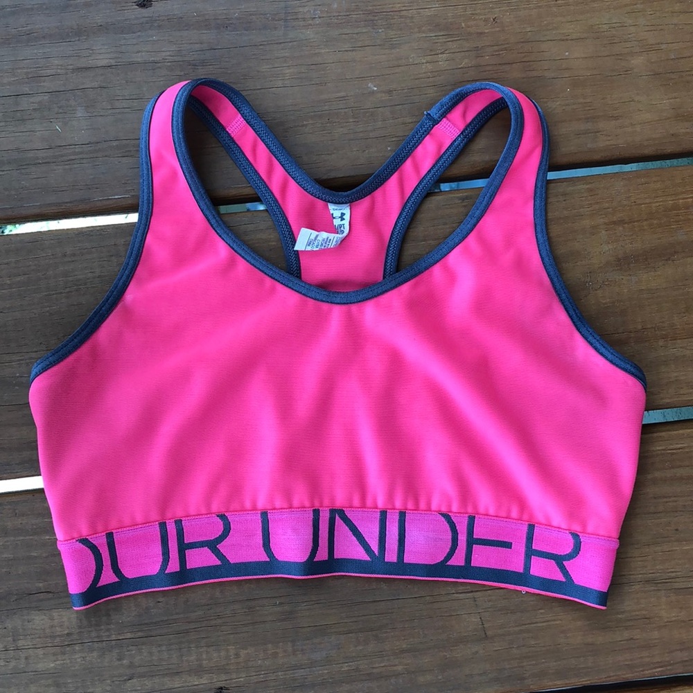 Under Armour Neon Pink and Gray Sports Bra Small No Padding